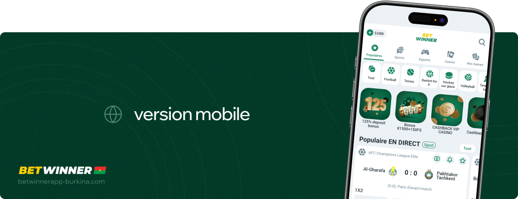 Version mobile Betwinner apk Burkina Faso